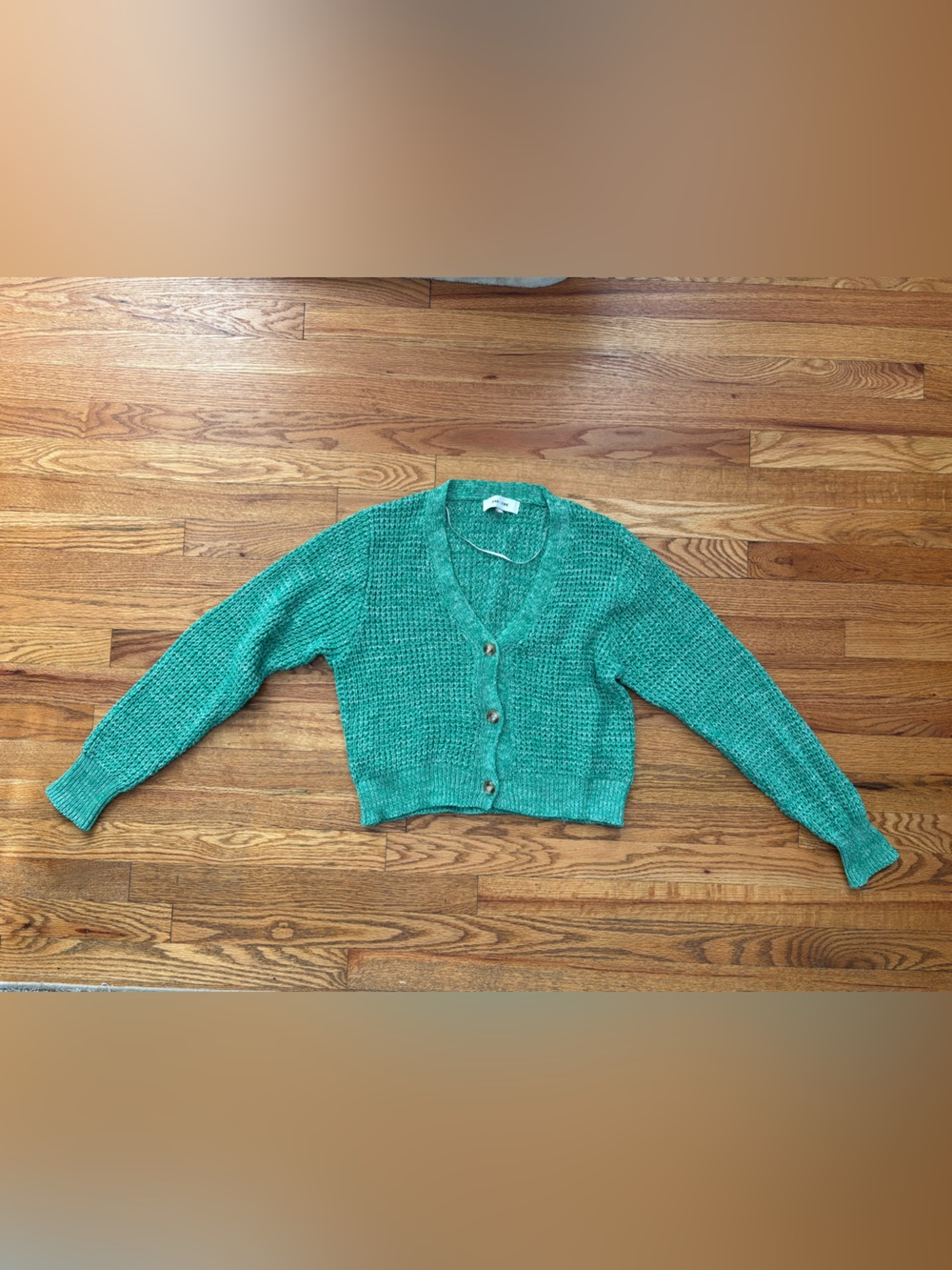 Green V-Neck Knit Cardigan Sweater